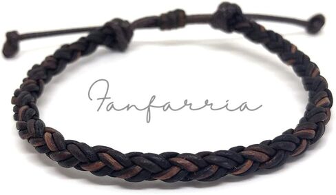 سوار من الجلد البني المضفر من Fanfarria Key West - مصنوع يدويًا بنسبة 100%، وحزام قابل للتعديل in Kuwait