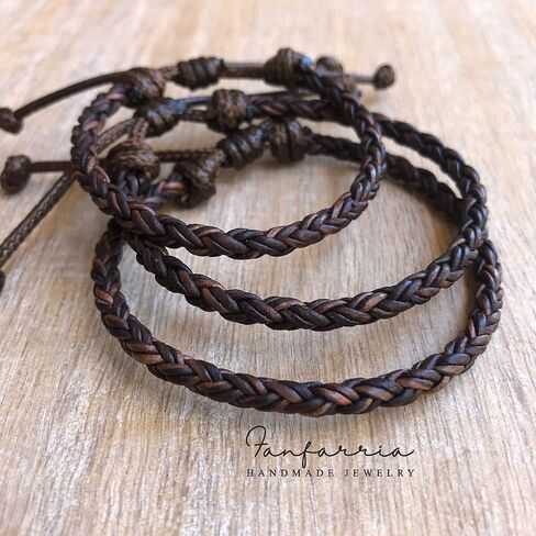 سوار من الجلد البني المضفر من Fanfarria Key West - مصنوع يدويًا بنسبة 100%، وحزام قابل للتعديل in Kuwait