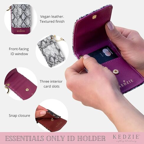 حامل بطاقة الهوية Kedzie Essentials فقط من الجلد النباتي مع نافذة شفافة و3 فتحات للبطاقات وحلقة مفاتيح كلاسيكية - أصدقاء للأبد in Kuwait