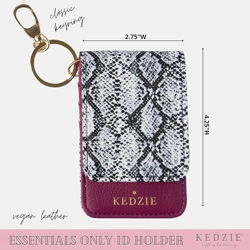 حامل بطاقة الهوية Kedzie Essentials فقط من الجلد النباتي مع نافذة شفافة و3 فتحات للبطاقات وحلقة مفاتيح كلاسيكية - أصدقاء للأبد in Kuwait