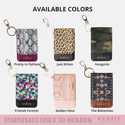 حامل بطاقة الهوية Kedzie Essentials فقط من الجلد النباتي مع نافذة شفافة و3 فتحات للبطاقات وحلقة مفاتيح كلاسيكية - أصدقاء للأبد in Kuwait