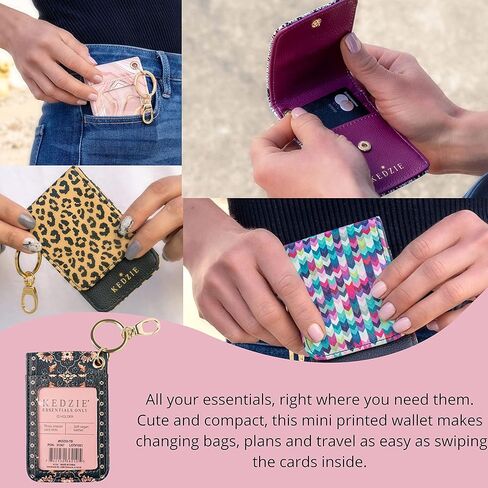 حامل بطاقة الهوية Kedzie Essentials فقط من الجلد النباتي مع نافذة شفافة و3 فتحات للبطاقات وحلقة مفاتيح كلاسيكية - أصدقاء للأبد in Kuwait