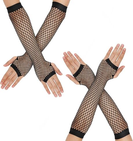 2 Pairs Fingerless Fishnet Gloves Long Fishnet Mesh Gloves 80s 90s Party Costume Accessories for Women and Girls in Kuwait