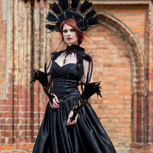 MeiLiMiYu المرأة ريشة الدانتيل قفازات طويلة الساحرة تنكر قفازات الدانتيل شبكة القوطية قفازات لحزب الهالوين تأثيري in Kuwait