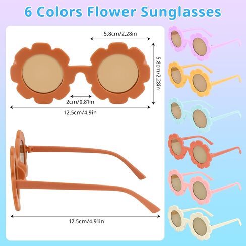 نظارات شمسية من يوتاكو مكونة من 6 قطع للأطفال الصغار على شكل زهرة دائرية، نظارات شمسية لطيفة للفتيات الصغيرات للأطفال على شكل زهرة لإكسسوارات الحفلات والنظارات الشاطئية الخارجية in Kuwait
