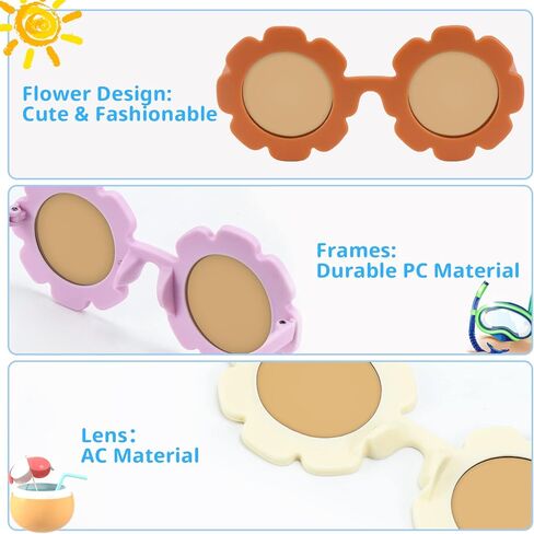 نظارات شمسية من يوتاكو مكونة من 6 قطع للأطفال الصغار على شكل زهرة دائرية، نظارات شمسية لطيفة للفتيات الصغيرات للأطفال على شكل زهرة لإكسسوارات الحفلات والنظارات الشاطئية الخارجية in Kuwait