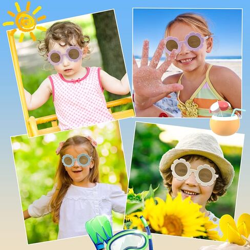 نظارات شمسية من يوتاكو مكونة من 6 قطع للأطفال الصغار على شكل زهرة دائرية، نظارات شمسية لطيفة للفتيات الصغيرات للأطفال على شكل زهرة لإكسسوارات الحفلات والنظارات الشاطئية الخارجية in Kuwait