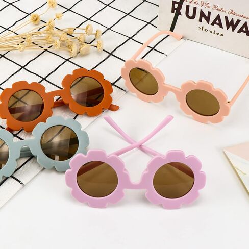 نظارات شمسية من يوتاكو مكونة من 6 قطع للأطفال الصغار على شكل زهرة دائرية، نظارات شمسية لطيفة للفتيات الصغيرات للأطفال على شكل زهرة لإكسسوارات الحفلات والنظارات الشاطئية الخارجية in Kuwait