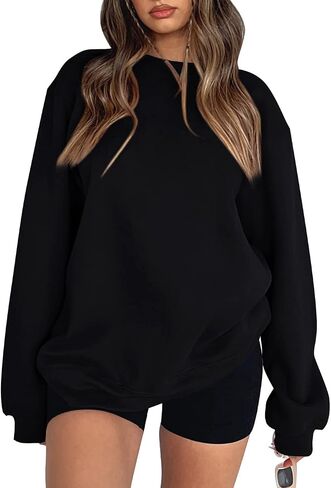 Beaully Women's Oversized Crewneck Long Sleeve Sweatshirts Casual Solid Pullover Sweatshirt Tops Shirts in Saudi Arabia