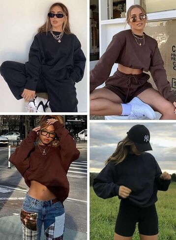 Beaully Women's Oversized Crewneck Long Sleeve Sweatshirts Casual Solid Pullover Sweatshirt Tops Shirts in Saudi Arabia