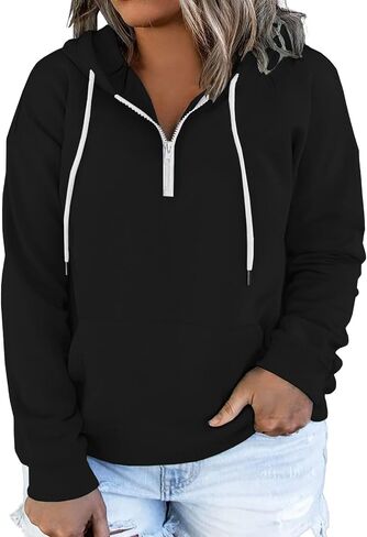 VISLILY Women's-Plus-Size-Hoodies Quarter Zip-Up Hooded Sweatshirts Lightweight Long Sleeve Pullover Tops with Pocket 1X-4X in Kuwait