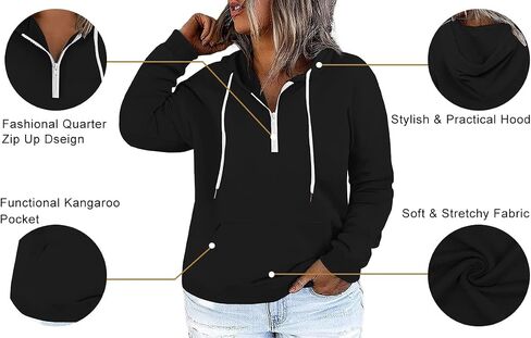 VISLILY Women's-Plus-Size-Hoodies Quarter Zip-Up Hooded Sweatshirts Lightweight Long Sleeve Pullover Tops with Pocket 1X-4X in Kuwait