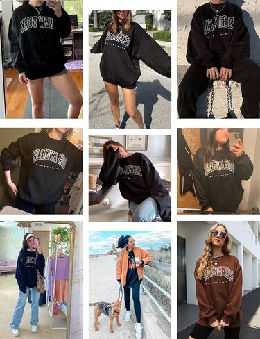BBX Lephsnt بلوزات كبيرة الحجم للنساء فضفاضة تناسب Crewneck خمر الجرافيك قمصان ثقيلة مبطنة بالصوف in Kuwait