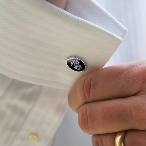 Marines USMC White on Black Eagle Globe Anchor Logo Officially Licensed Round Cufflink Set Silver Color in Saudi Arabia