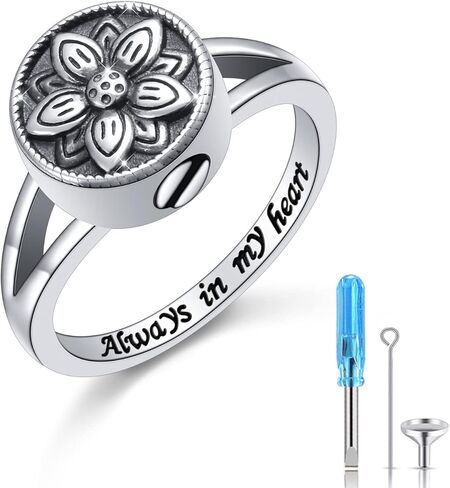 خاتم من الفضة الاسترليني عيار 925 بتصميم زهرة اللوتس للرماد محفور عليه عبارة «Always in My Heart» تذكاري للنساء والرجال، من الفضة الاسترليني بدون احجار كريمة, فضة استرلينية, بدون الأحجار الكريمة in Kuwait