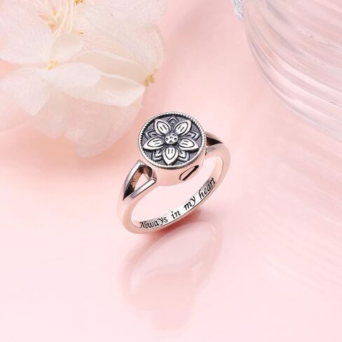 خاتم من الفضة الاسترليني عيار 925 بتصميم زهرة اللوتس للرماد محفور عليه عبارة «Always in My Heart» تذكاري للنساء والرجال، من الفضة الاسترليني بدون احجار كريمة, فضة استرلينية, بدون الأحجار الكريمة in Kuwait