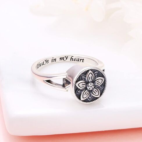 خاتم من الفضة الاسترليني عيار 925 بتصميم زهرة اللوتس للرماد محفور عليه عبارة «Always in My Heart» تذكاري للنساء والرجال، من الفضة الاسترليني بدون احجار كريمة, فضة استرلينية, بدون الأحجار الكريمة in Kuwait