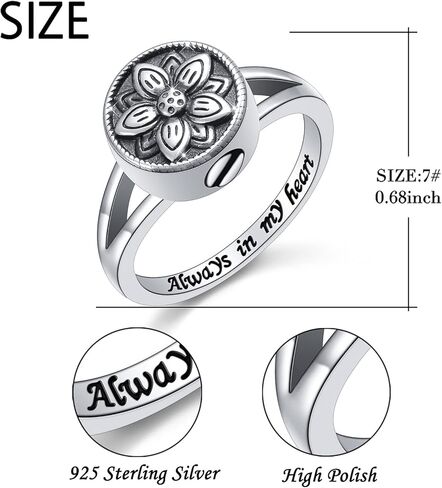 خاتم من الفضة الاسترليني عيار 925 بتصميم زهرة اللوتس للرماد محفور عليه عبارة «Always in My Heart» تذكاري للنساء والرجال، من الفضة الاسترليني بدون احجار كريمة, فضة استرلينية, بدون الأحجار الكريمة in Kuwait