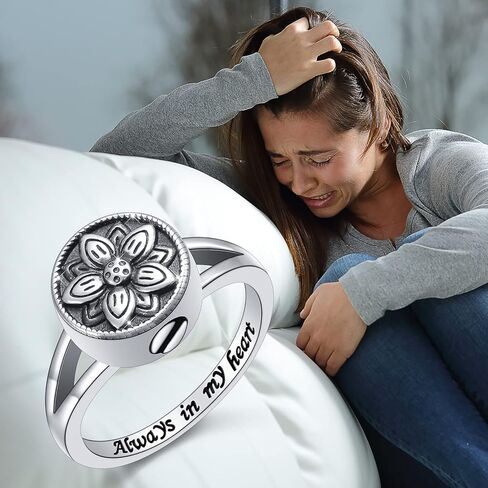 خاتم من الفضة الاسترليني عيار 925 بتصميم زهرة اللوتس للرماد محفور عليه عبارة «Always in My Heart» تذكاري للنساء والرجال، من الفضة الاسترليني بدون احجار كريمة, فضة استرلينية, بدون الأحجار الكريمة in Kuwait