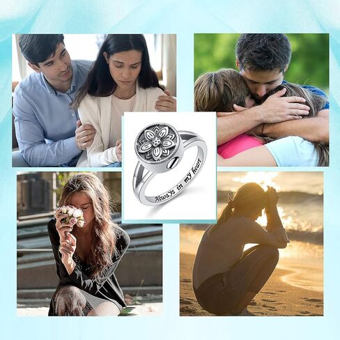 خاتم من الفضة الاسترليني عيار 925 بتصميم زهرة اللوتس للرماد محفور عليه عبارة «Always in My Heart» تذكاري للنساء والرجال، من الفضة الاسترليني بدون احجار كريمة, فضة استرلينية, بدون الأحجار الكريمة in Kuwait