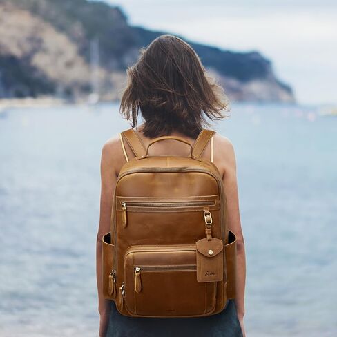 S-ZONE Extra Large Genuine Leather Backpack Purse for Women Men Travel Rucksack Vintage Retro Daypack in Saudi Arabia