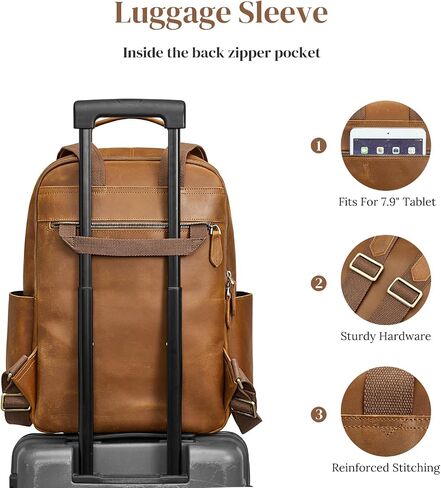 S-ZONE Extra Large Genuine Leather Backpack Purse for Women Men Travel Rucksack Vintage Retro Daypack in Saudi Arabia