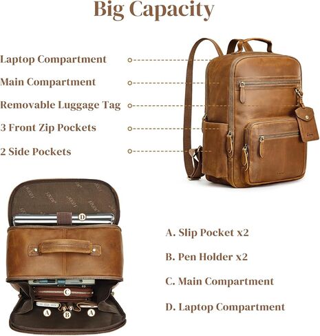 S-ZONE Extra Large Genuine Leather Backpack Purse for Women Men Travel Rucksack Vintage Retro Daypack in Saudi Arabia