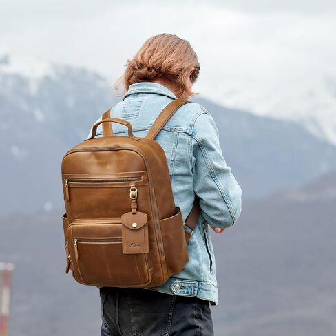 S-ZONE Extra Large Genuine Leather Backpack Purse for Women Men Travel Rucksack Vintage Retro Daypack in Saudi Arabia