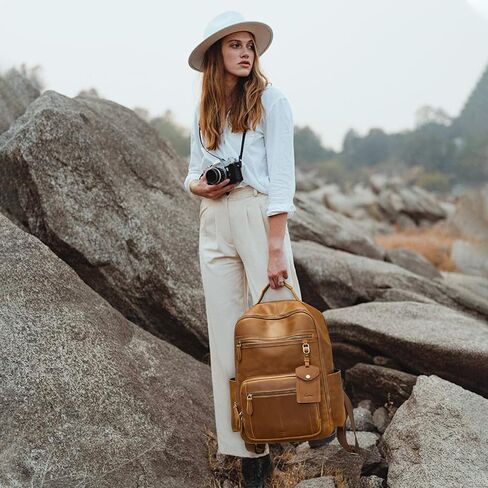 S-ZONE Extra Large Genuine Leather Backpack Purse for Women Men Travel Rucksack Vintage Retro Daypack in Saudi Arabia
