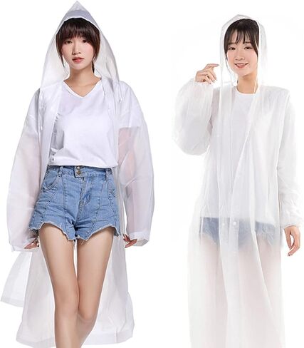 SXYY Raincoats for Adults Women and Men [2 Pack] Reusable Ponchos Clear Long Rain Jacket Traveling Rain Coat, White in Saudi Arabia
