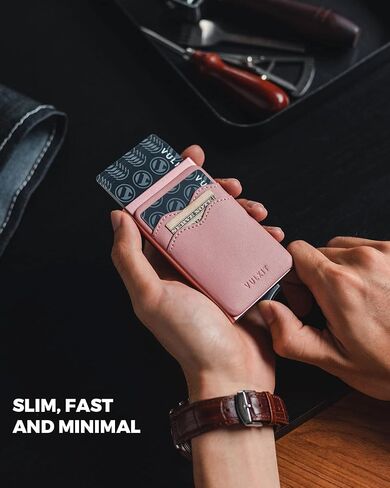 VULKIT Card Holder Pop Up Slim Wallet With Extra Leather Pocket Slots RFID Blocking Credit Card Case for Men and Women Black in Kuwait