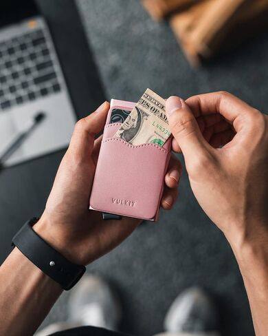 VULKIT Card Holder Pop Up Slim Wallet With Extra Leather Pocket Slots RFID Blocking Credit Card Case for Men and Women Black in Kuwait