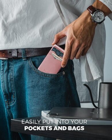 VULKIT Card Holder Pop Up Slim Wallet With Extra Leather Pocket Slots RFID Blocking Credit Card Case for Men and Women Black in Kuwait