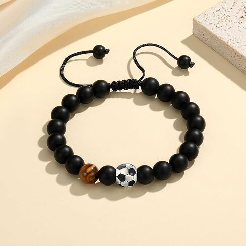 MIXJOY Baseball Basketball Soccer Player Black Beads Bracelet for Grandson Son, Sports Gifts for 6-16 Boys, Birthday Christmas Gifts in Kuwait