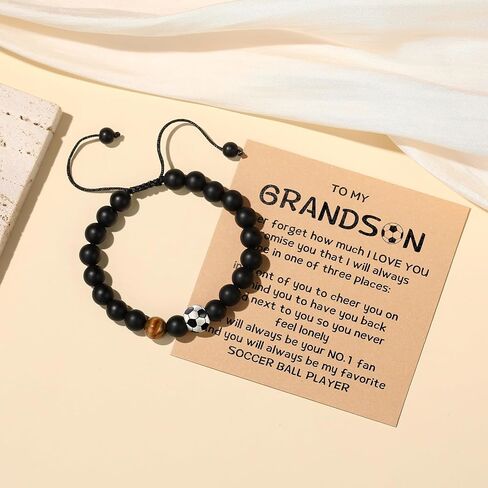MIXJOY Baseball Basketball Soccer Player Black Beads Bracelet for Grandson Son, Sports Gifts for 6-16 Boys, Birthday Christmas Gifts in Kuwait