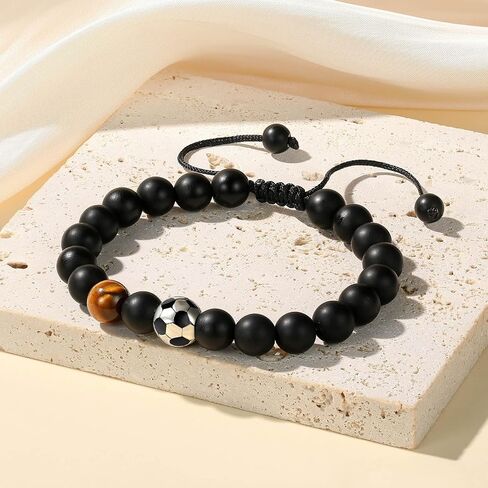 MIXJOY Baseball Basketball Soccer Player Black Beads Bracelet for Grandson Son, Sports Gifts for 6-16 Boys, Birthday Christmas Gifts in Kuwait