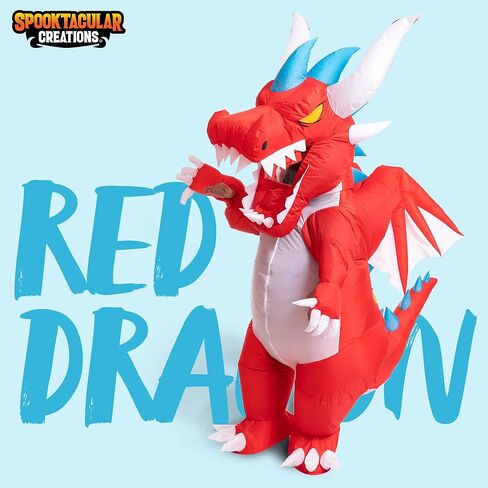 أزياء Spooktacular Creations قابلة للنفخ للبالغين، أزياء هيكل عظمي تنين تنفجر بالهواء، زي ديناصور لكامل الجسم مع جناح قرن ثلاثي الأبعاد لحفلات الهالوين in Kuwait