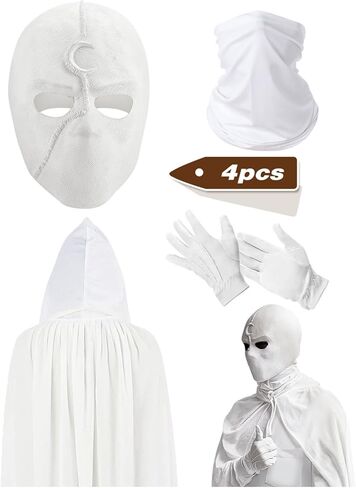 Moon Mask Latex Helmet Knight Set White Gloves Neck Mask Helmet Cosplay Costume Mask Halloween Masquerade Prop in Kuwait