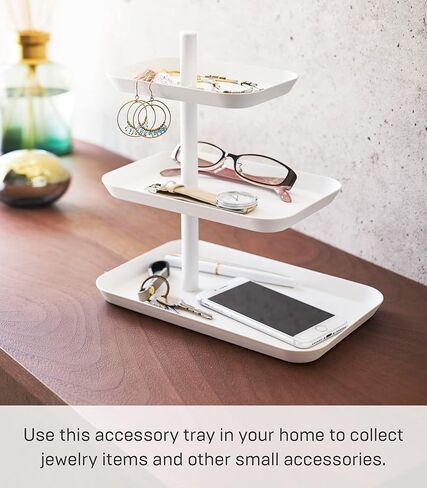 YAMAZAKI home 4724 3-Tier Accessory Tray-Jewelry Holder & Storage Organizer, One Size, White in Kuwait