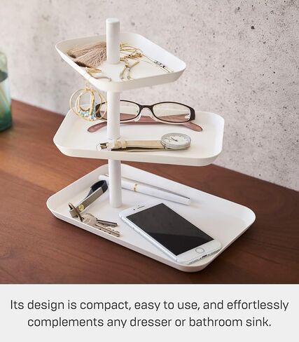 YAMAZAKI home 4724 3-Tier Accessory Tray-Jewelry Holder & Storage Organizer, One Size, White in Kuwait