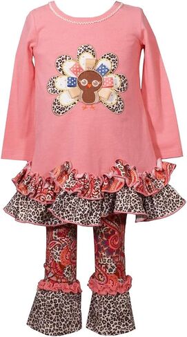 Bonnie Jean Girls Size 12M-4T Coral Turkey Thanksgiving Top Pant Set (4T) in Saudi Arabia