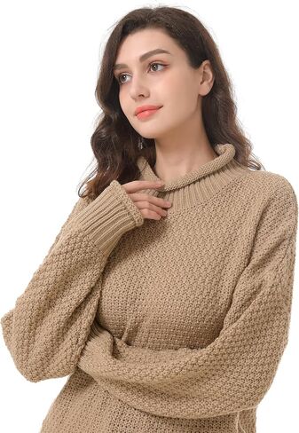 بلوفر نسائي بأكمام طويلة بياقة مدورة وجناح الخفاش من Centop كنزة صوفية مكتنزة بلون سادة فضفاض محبوك قطع علوية كبيرة الحجم in Kuwait