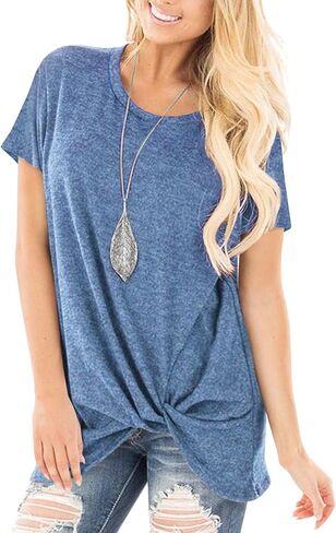 SHIBEVER Women's Tops Short Sleeve Twist Knotted T Shirts Summer Blouse Tunic Tops S-2XL in Kuwait
