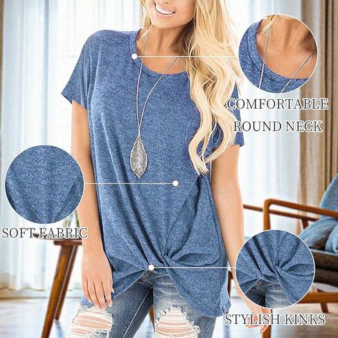 SHIBEVER Women's Tops Short Sleeve Twist Knotted T Shirts Summer Blouse Tunic Tops S-2XL in Kuwait