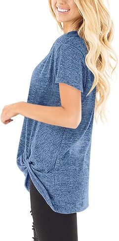 SHIBEVER Women's Tops Short Sleeve Twist Knotted T Shirts Summer Blouse Tunic Tops S-2XL in Kuwait
