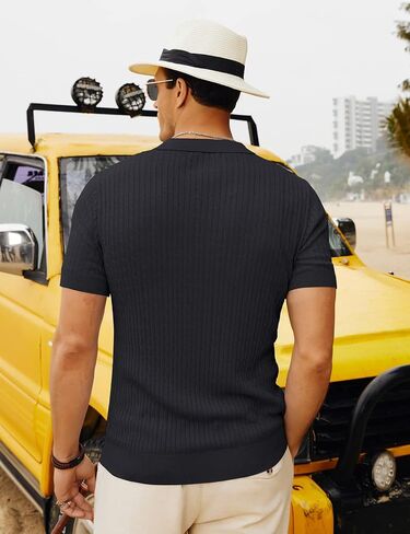 PJ PAUL JONES Mens Knitted Polo Shirts Cable Short Sleeve Golf Polo Shirt Breathable Knitting Polo Shirts in Saudi Arabia