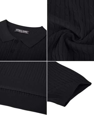 PJ PAUL JONES Mens Knitted Polo Shirts Cable Short Sleeve Golf Polo Shirt Breathable Knitting Polo Shirts in Saudi Arabia