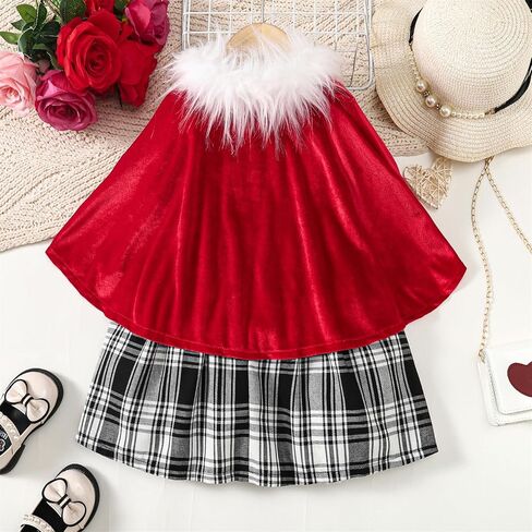 فستان عيد الميلاد للفتيات الصغيرات الصغار بأكمام قصيرة منقوش عليه شال مخملي مناسب لملابس عيد الميلاد للفتيات من 1 إلى 6 سنوات in Kuwait