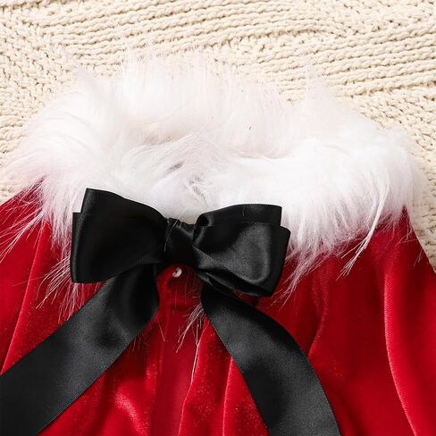 فستان عيد الميلاد للفتيات الصغيرات الصغار بأكمام قصيرة منقوش عليه شال مخملي مناسب لملابس عيد الميلاد للفتيات من 1 إلى 6 سنوات in Kuwait