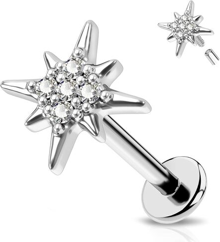 Melighting 16G Labret Jewelry داخليا مترابطة فراشة Labret مسمار القمر اللولب أقراط واضحة تشيكوسلوفاكيا الفولاذ المقاوم للصدأ 316L نجمة الغضروف أقراط الزنمة ثقب للنساء in Kuwait